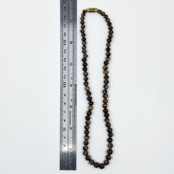 Single Strand Tigers Eye Beaded 15” Choker Necklace w/ Barrel Clasp - Picture 3 of 6